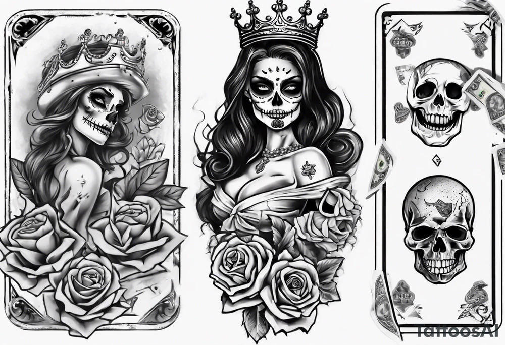 santa la muerta with money and crown
on the card tattoo idea
