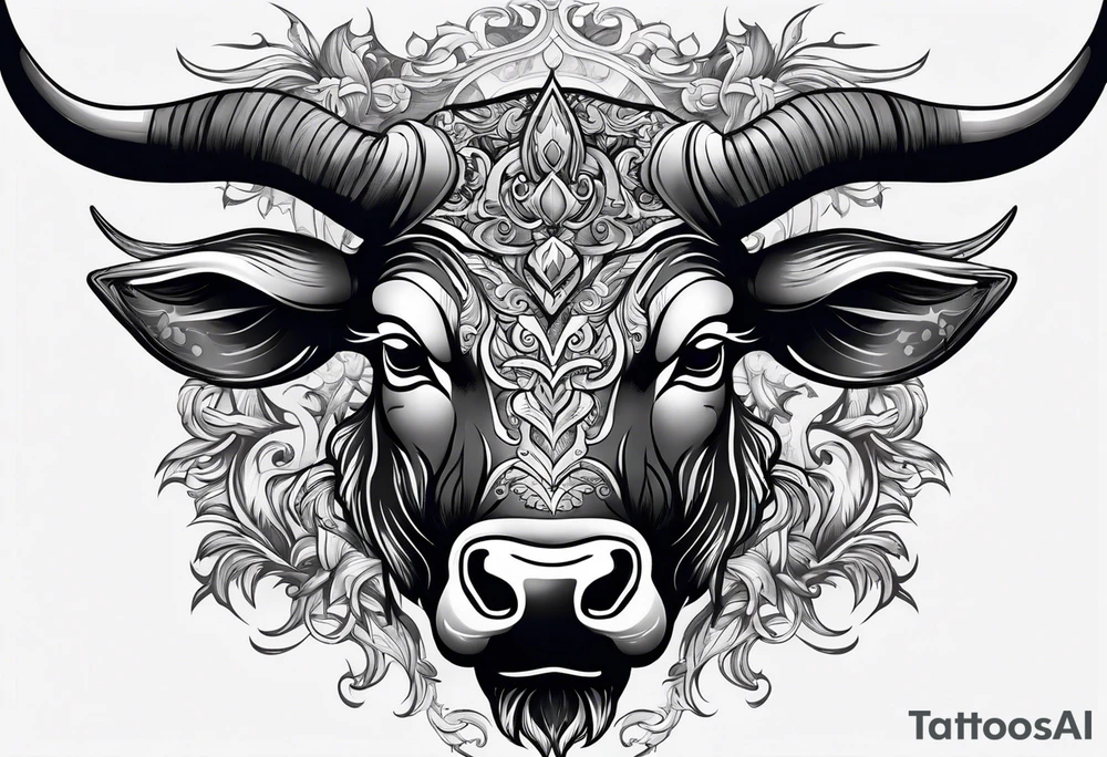 Evil, scary bull with horns surrounded my fill work for back tattoo tattoo idea