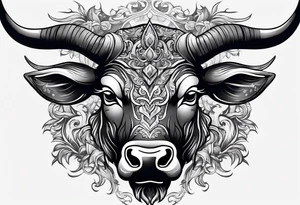 Evil, scary bull with horns surrounded my fill work for back tattoo tattoo idea