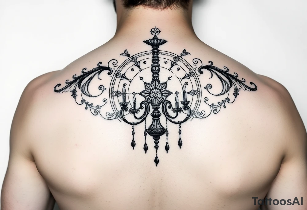 Ornamental chandelier natal chart tattoo idea