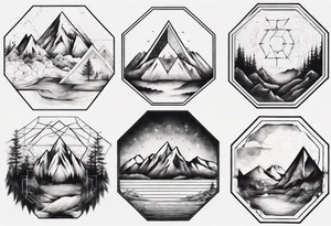 A hexagon with mountains extending beyond the boundary of the figure tattoo idea