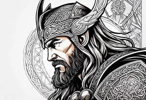 Thor with Viking runes in the background as a vignette tattoo idea