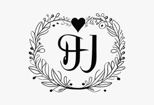 make a tattoo with the initials HJ in cursive with a heart tattoo idea