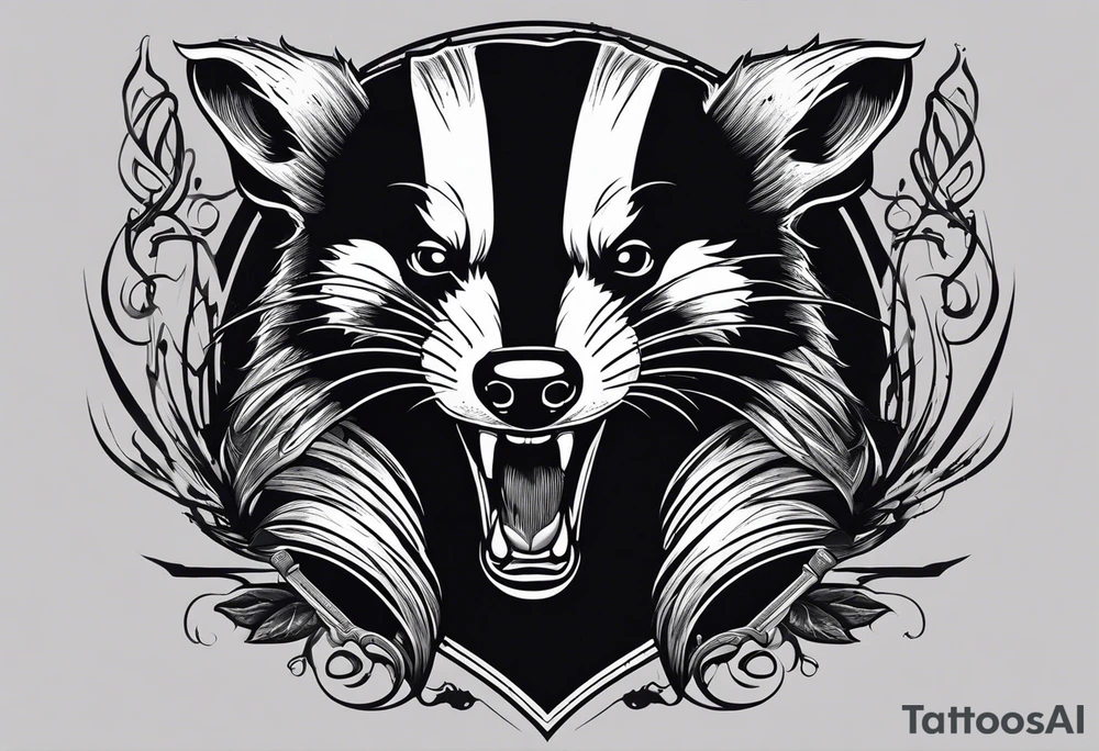 Draw me hunting badger with aggressive full body, killer face with a smile, very long nails and he attacks like a bloody gladiator to enemy and also, he has very deadly looking. The only weapon is his braveness he fights with his nails. Everybody scares after their first sight. And horror type Badger this is. tattoo idea
