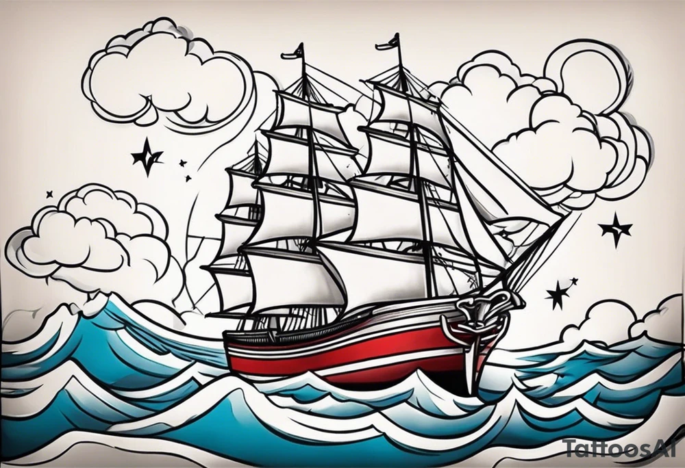 american traditional ship tattoo idea
