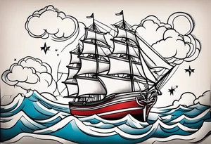 american traditional ship tattoo idea
