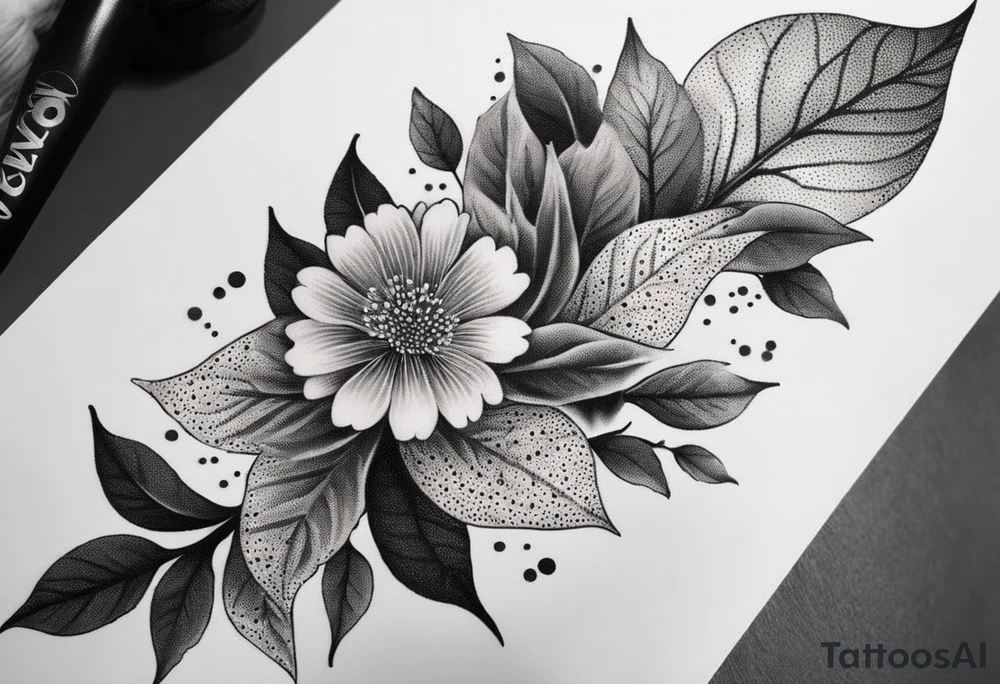 Leaves with Flower Details Long tattoo idea