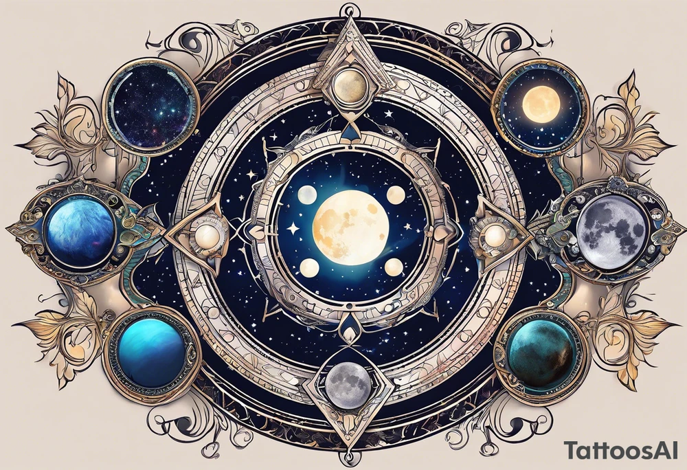 Astrology, Cancer, Natal Chart, symbolic, vision, yin yang, the moon, the sun, Uranus, Pluto, spiritual third eye, mystical armband tattoo idea