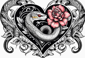 snakes wrapped around a heart with flowers tattoo idea