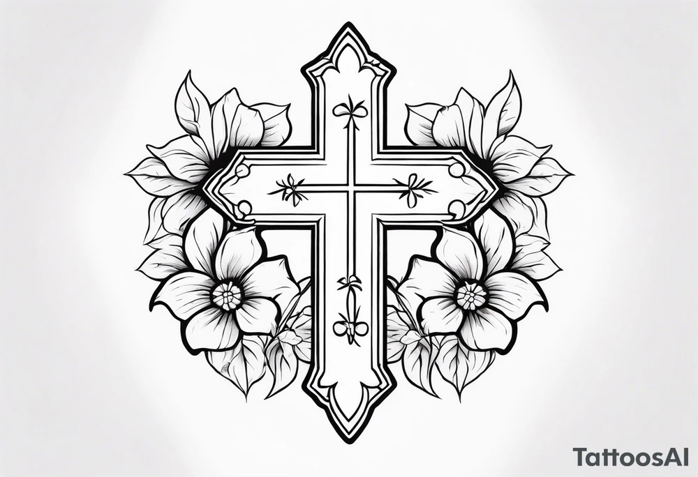 Small cross with flowers tattoo idea