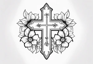 Small cross with flowers tattoo idea