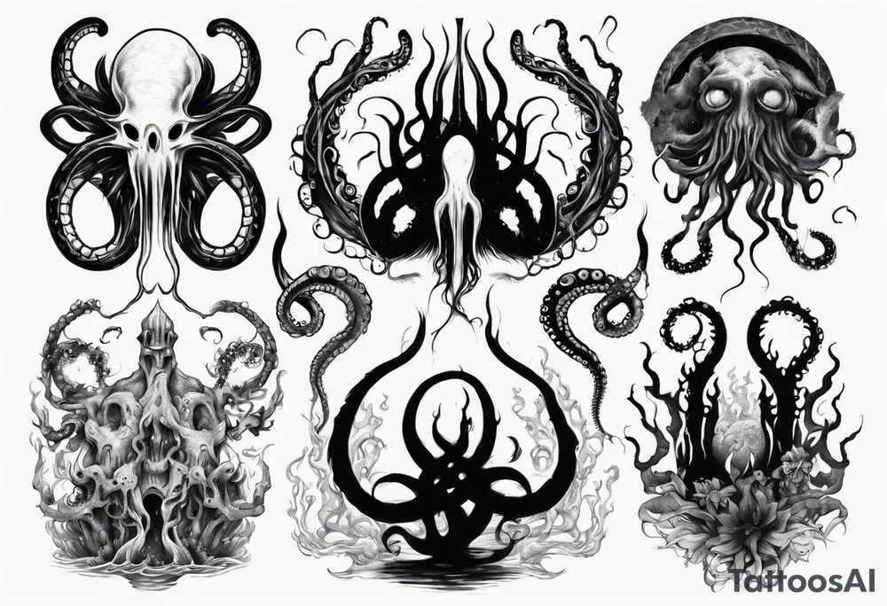 lovecraft mythe long tattoo 
with lot of tentacle tattoo idea