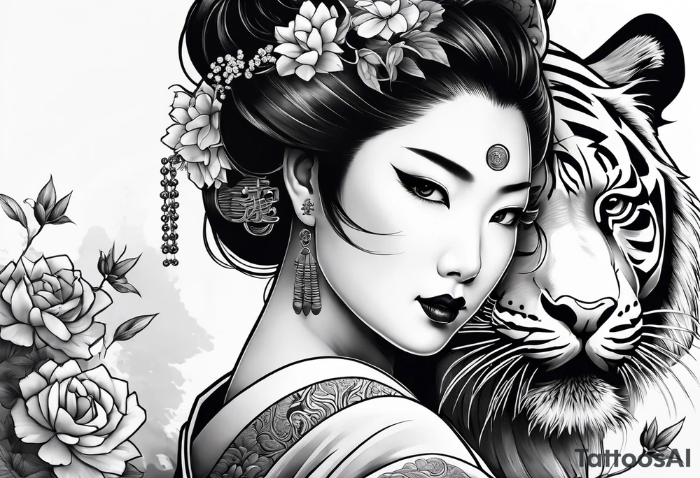 Geisha, close up with a tiger tattoo idea