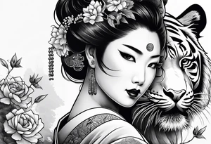 Geisha, close up with a tiger tattoo idea