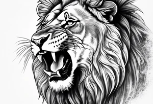 powerful lion, mouth opened, looking at left tattoo idea