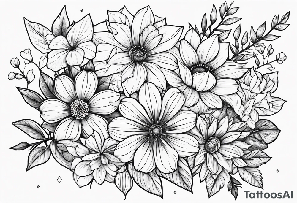 may, june, july, september, october, december birth month flowers tattoo idea