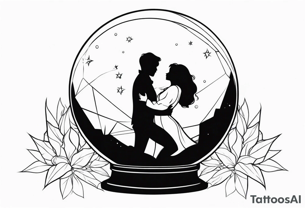 silhouette of a couple hugging in a crystal ball tattoo idea