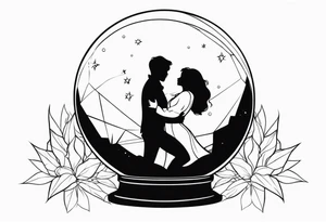 silhouette of a couple hugging in a crystal ball tattoo idea