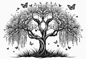 Weeping willow tree with butterflies tattoo idea