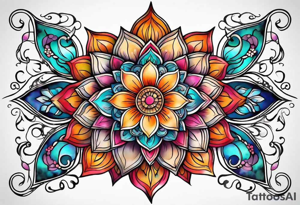 Hippy Buddhist feminine floral tattoo idea