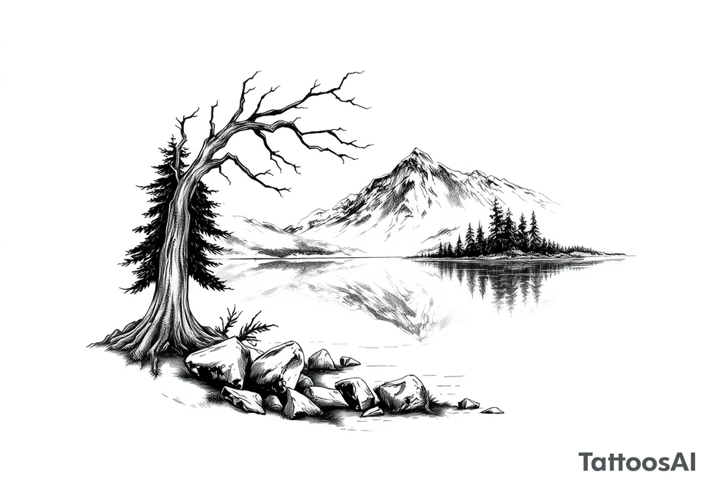 Lake scene tattoo idea