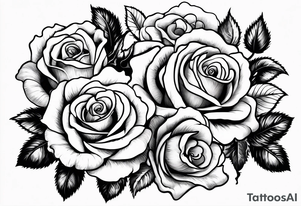 roses and violets in a bunch tattoo idea