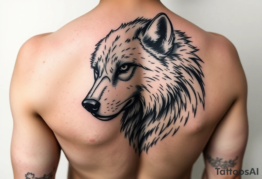 A solitary yet sublime and noble wolf and its progeny. the face tattoo idea