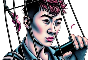 Handsome Asian young guy in a cage tattoo idea