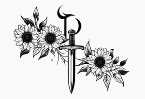 sword with sunflowers on it tattoo idea