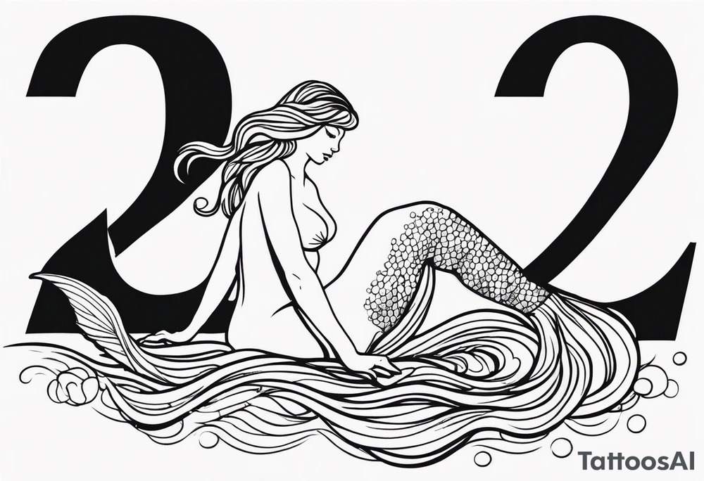 create a sketch of a minimalist mermaid tattoo with the number 311 tattoo idea