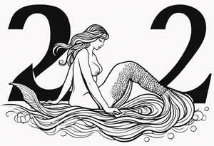 create a sketch of a minimalist mermaid tattoo with the number 311 tattoo idea