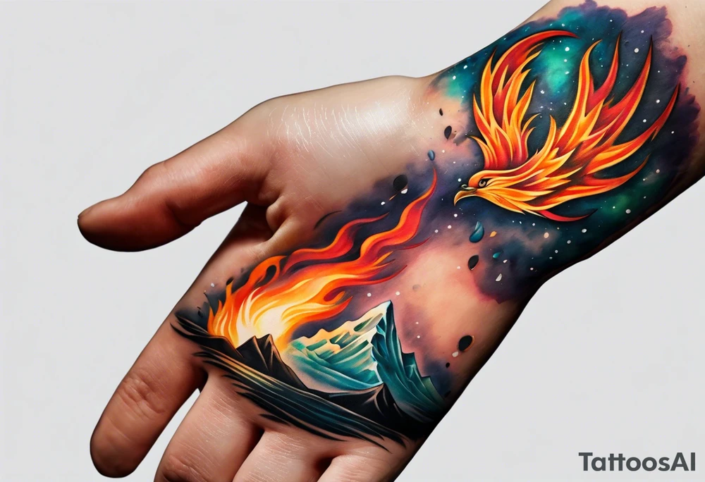 Flame tattoo on wrist of hand that is reaching out for another hand tattoo idea