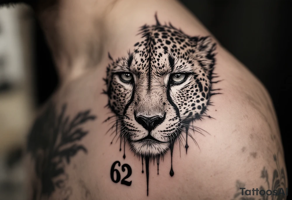 realistic cheetah with the number 62 tattoo idea