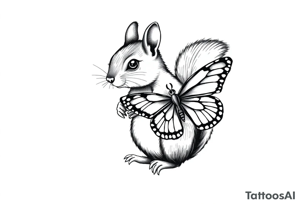 A Squirrel holding butterfly tattoo idea