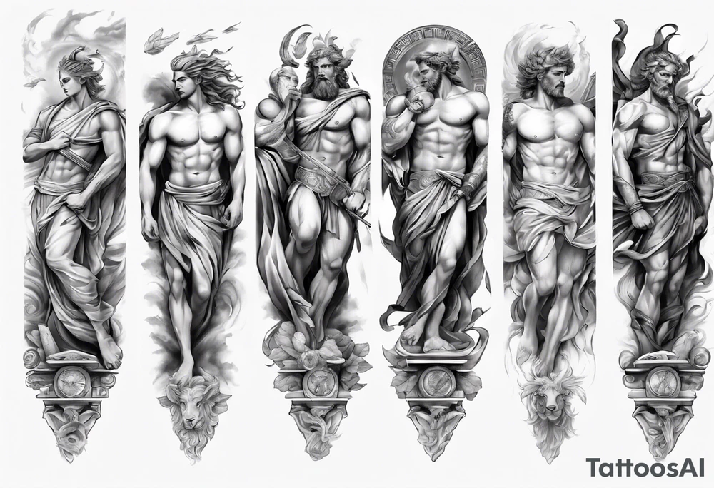 greek gods full arm sleeve tattoo idea