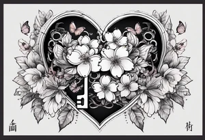 Cherry Blossom Tattoo with a key that unlocks a heart surrounded by white butterflies and in a golden aura tattoo idea