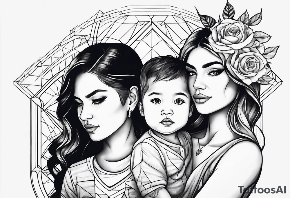 Mom with son and daughter tattoo idea