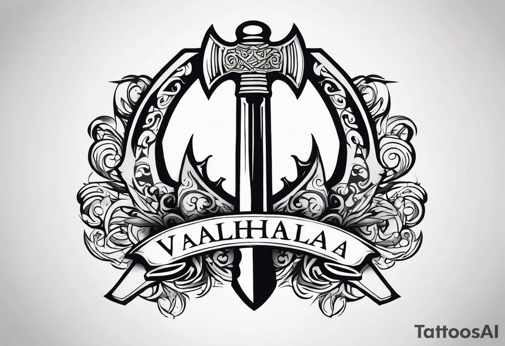 Valhalla sword shield 
 axe tattoo idea
