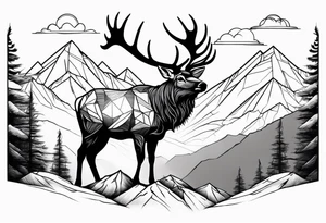 majestic elk with mountains in the background tattoo idea