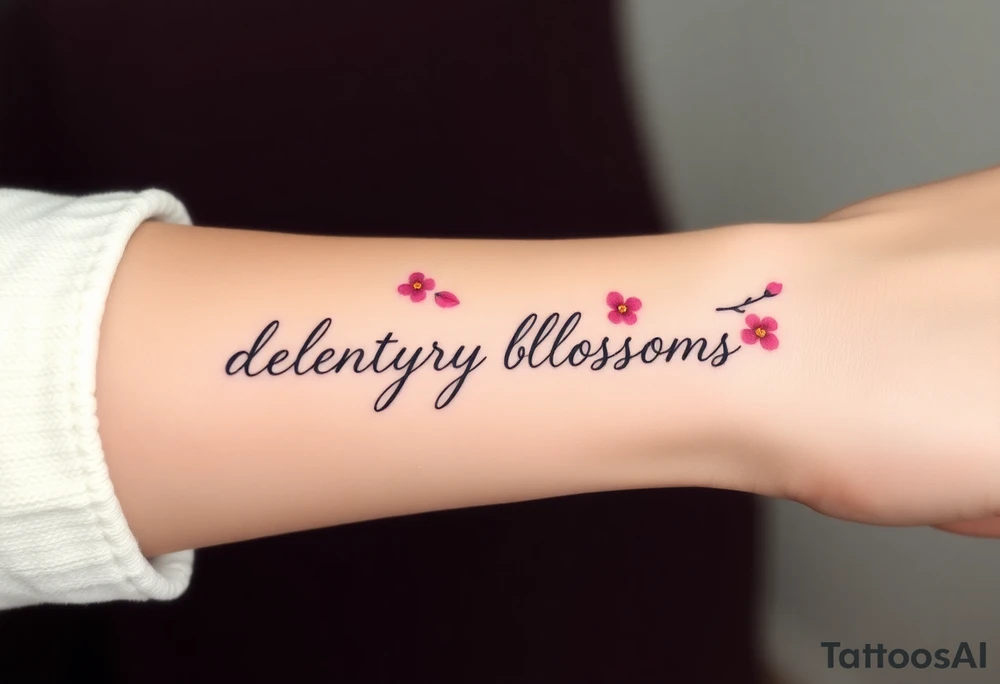 delicate cherry blossoms swirling in spring breeze with petals tattoo idea
