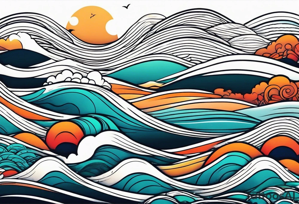 ocean waves tattoo vintage traditional simple and bold colors
within borders tattoo idea