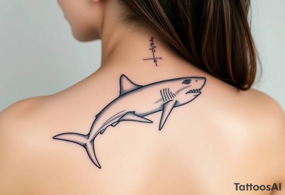 one lemon shark and one whale shark going laterally up the spine tattoo idea