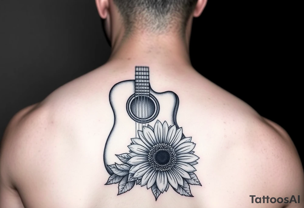 Acoustic guitar with  sunflower on bottom tattoo idea