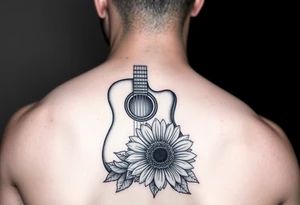 Acoustic guitar with  sunflower on bottom tattoo idea