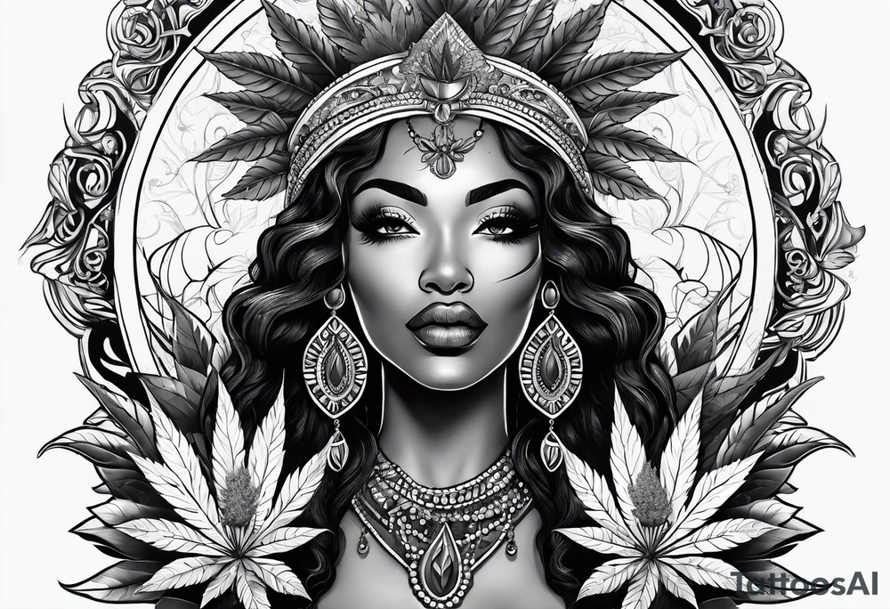 Black Goddess of marijuana tattoo idea