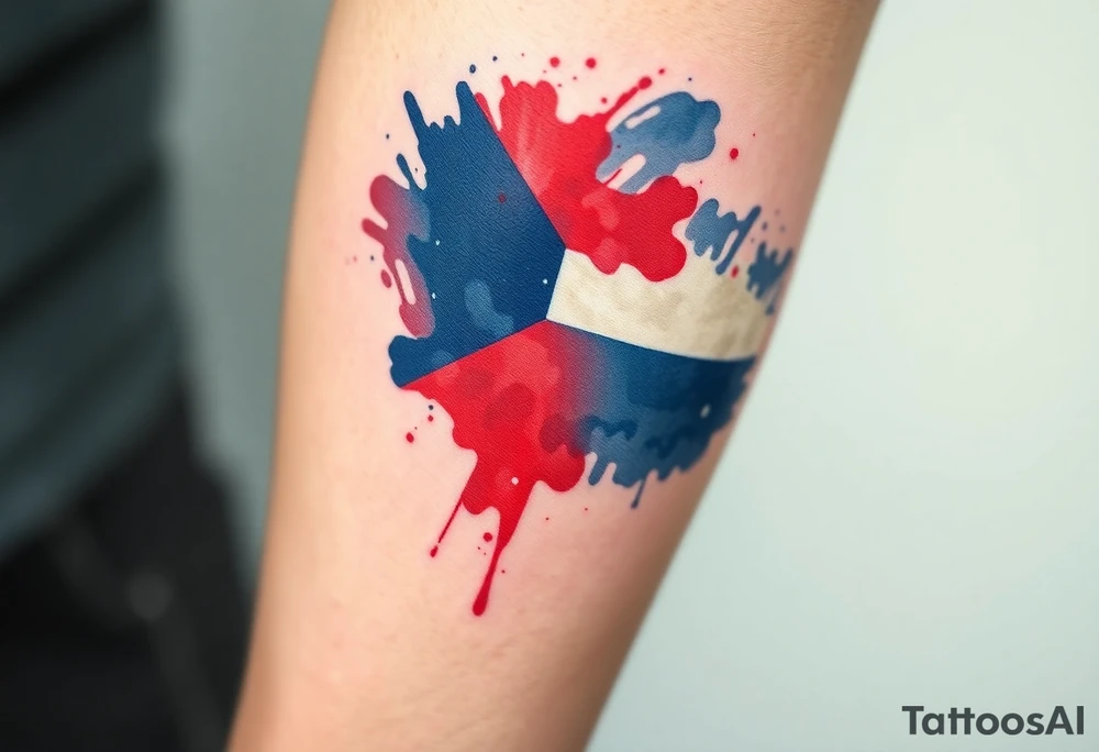A Czech flag in a watercolor splash effect, creating a soft and artistic aesthetic tattoo idea