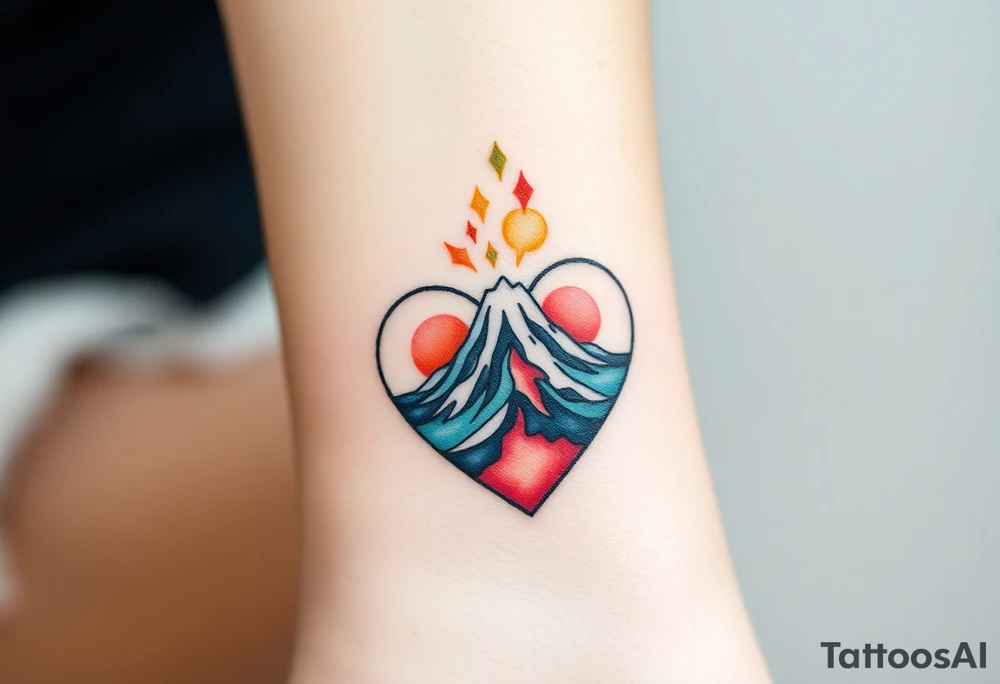 Geometric Volcano within a heart tattoo idea