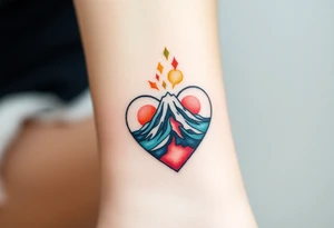 Geometric Volcano within a heart tattoo idea