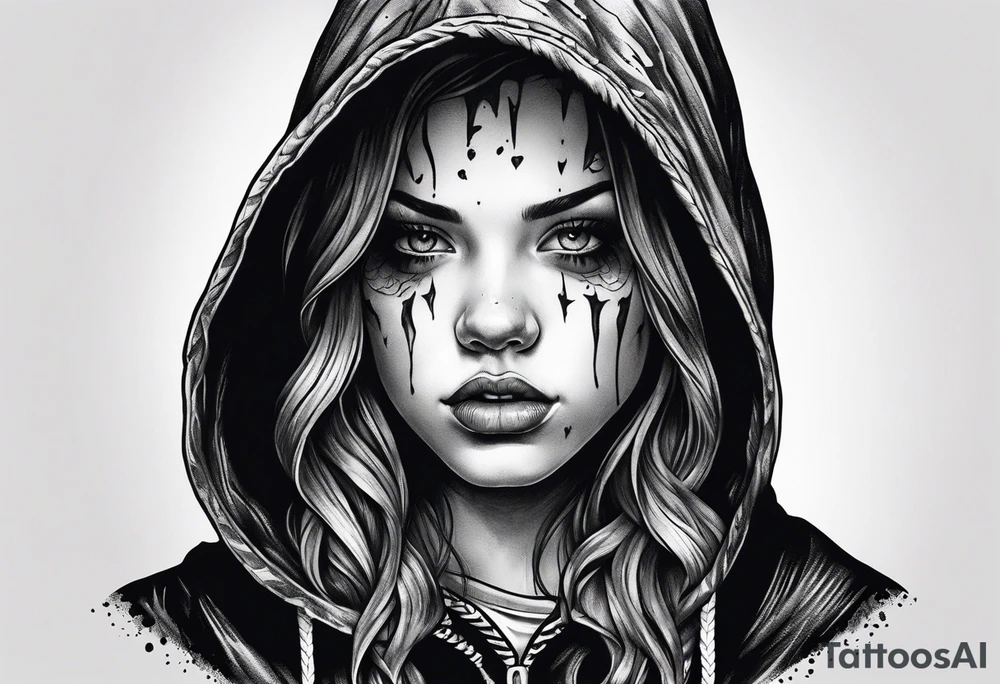 Horror hooded girl tattoo idea