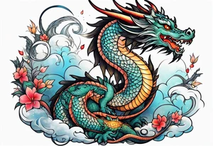 Japanese female Dragon cute, celestial, cross tattoo idea